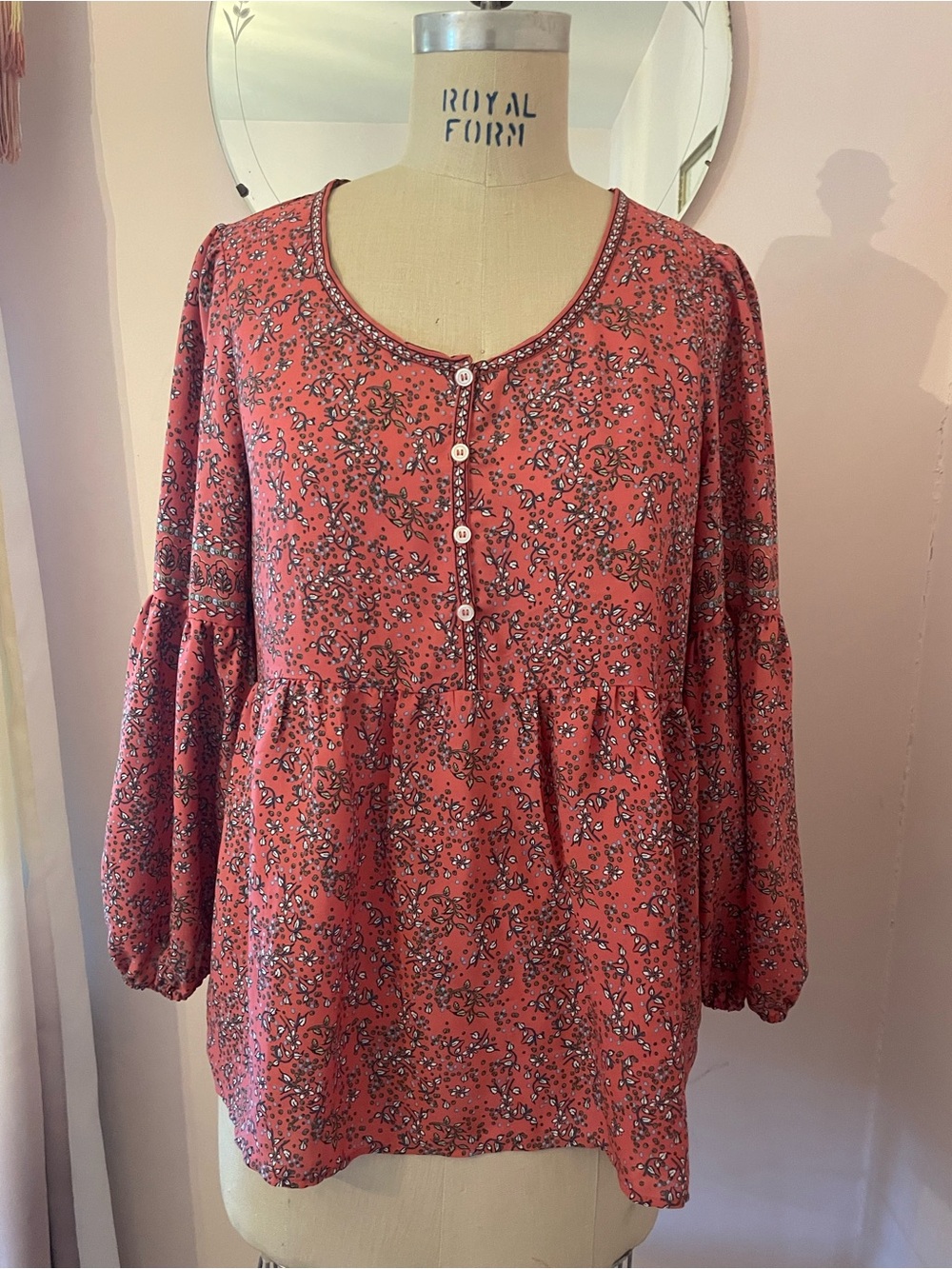Max Studio Print Blouse with Babydoll Hem